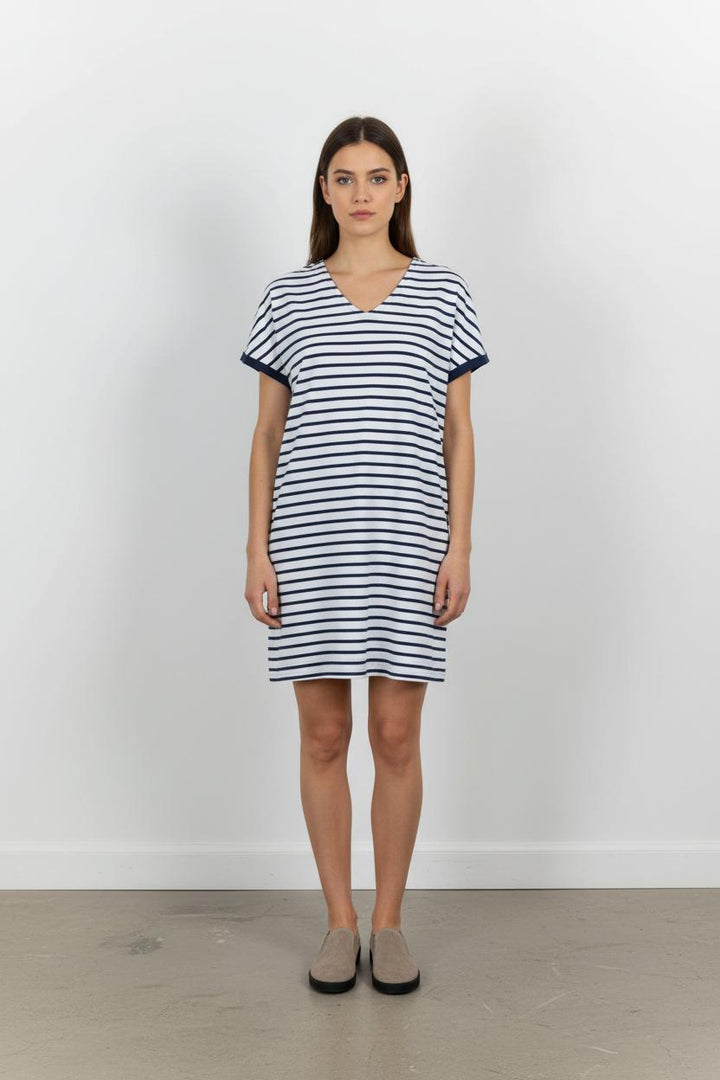 Robe Courte Rayée Blanche et Bleue - Taille XL/42 de la marque Saint James | PARAD103822 - Vendu par Paradigme - Image 1