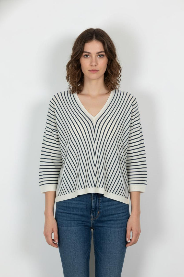 Pull Rayé Écru et Bleu - Taille L/40 de la marque La Fée Maraboutée | PARAD103855 - Vendu par Paradigme - Image 1