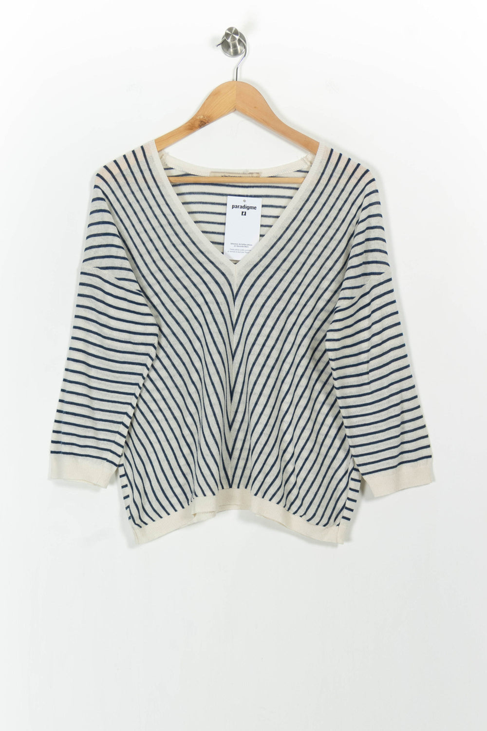 Pull Rayé Écru et Bleu - Taille L/40 de la marque La Fée Maraboutée | PARAD103855 - Vendu par Paradigme - Image 2