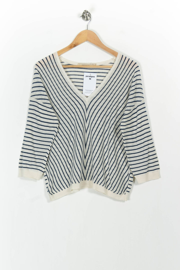 Pull Rayé Écru et Bleu - Taille L/40 de la marque La Fée Maraboutée | PARAD103855 - Vendu par Paradigme - Image 2