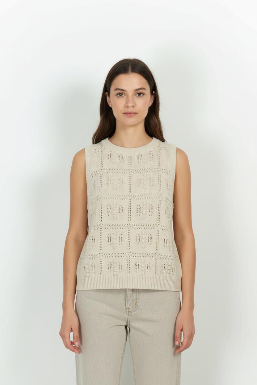 Débardeur Beige - Taille M/38 de la marque La Fée Maraboutée | PARAD103860 - Vendu par Paradigme - Image 1