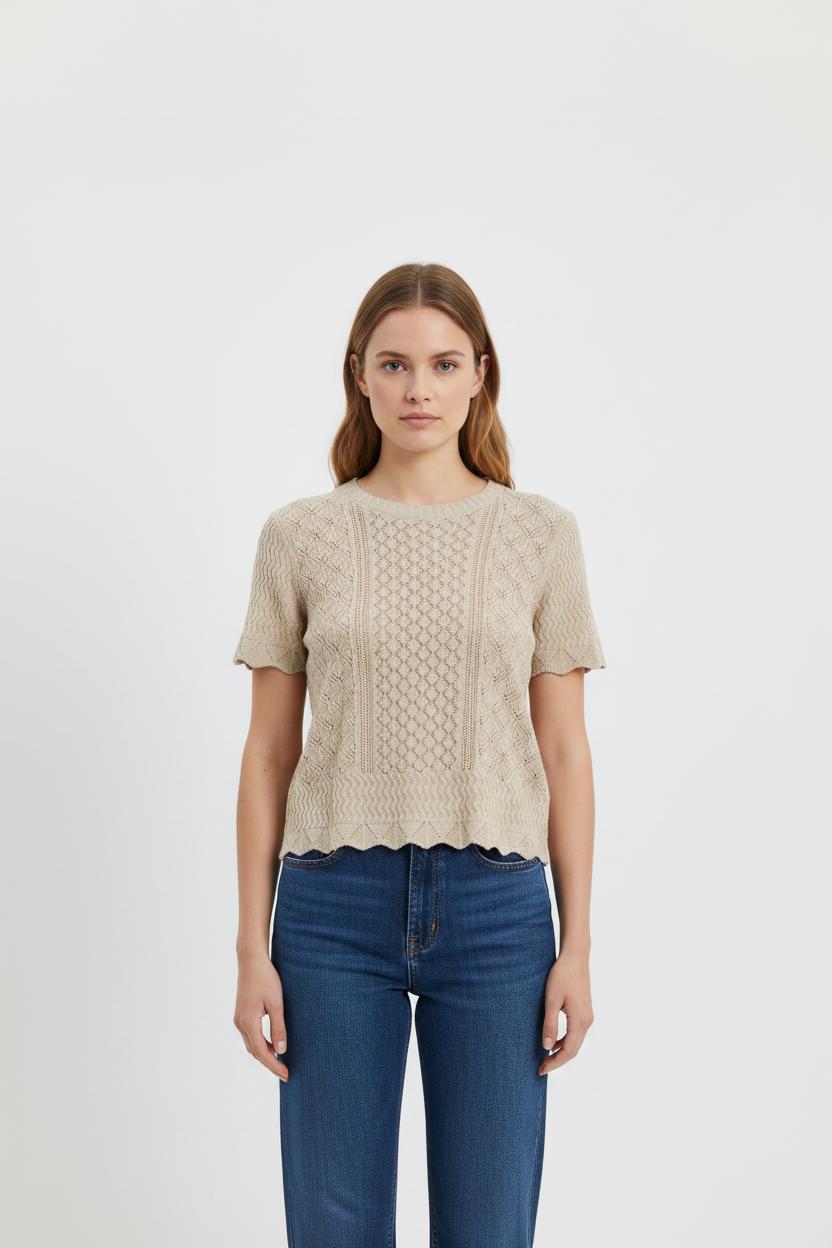 Pull Manches Courtes Beige - Taille L/40 de la marque La Fée Maraboutée | PARAD103861 - Vendu par Paradigme - Image 1