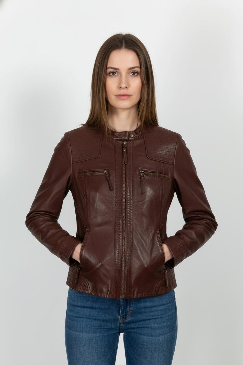 Blouson Cuir Bordeaux - Taille S/36 de la marque Caroll | PARAD103874 - Vendu par Paradigme - Image 1