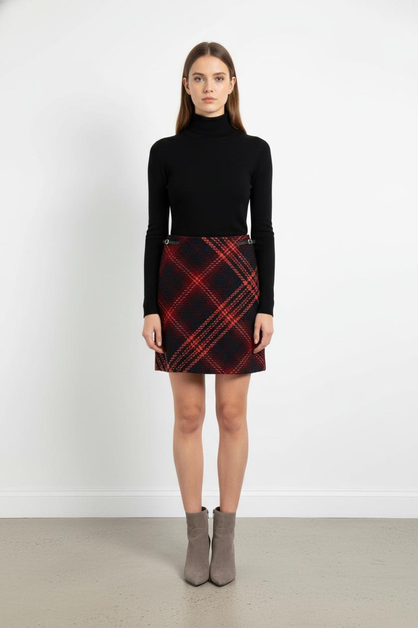 Jupe Écossaise Bordeaux et Noire - Taille XS/34 de la marque Caroll | PARAD103890 - Vendu par Paradigme - Image 1