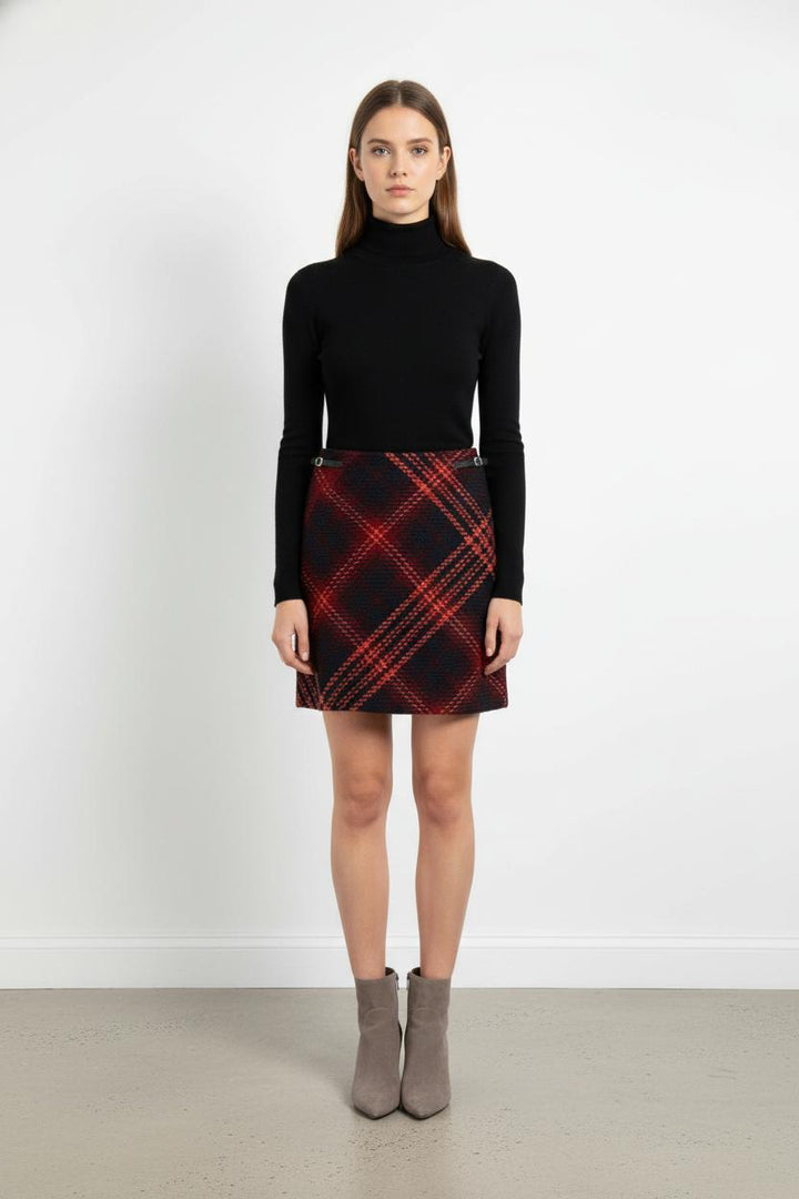 Jupe Écossaise Bordeaux et Noire - Taille XS/34 de la marque Caroll | PARAD103890 - Vendu par Paradigme - Image 1