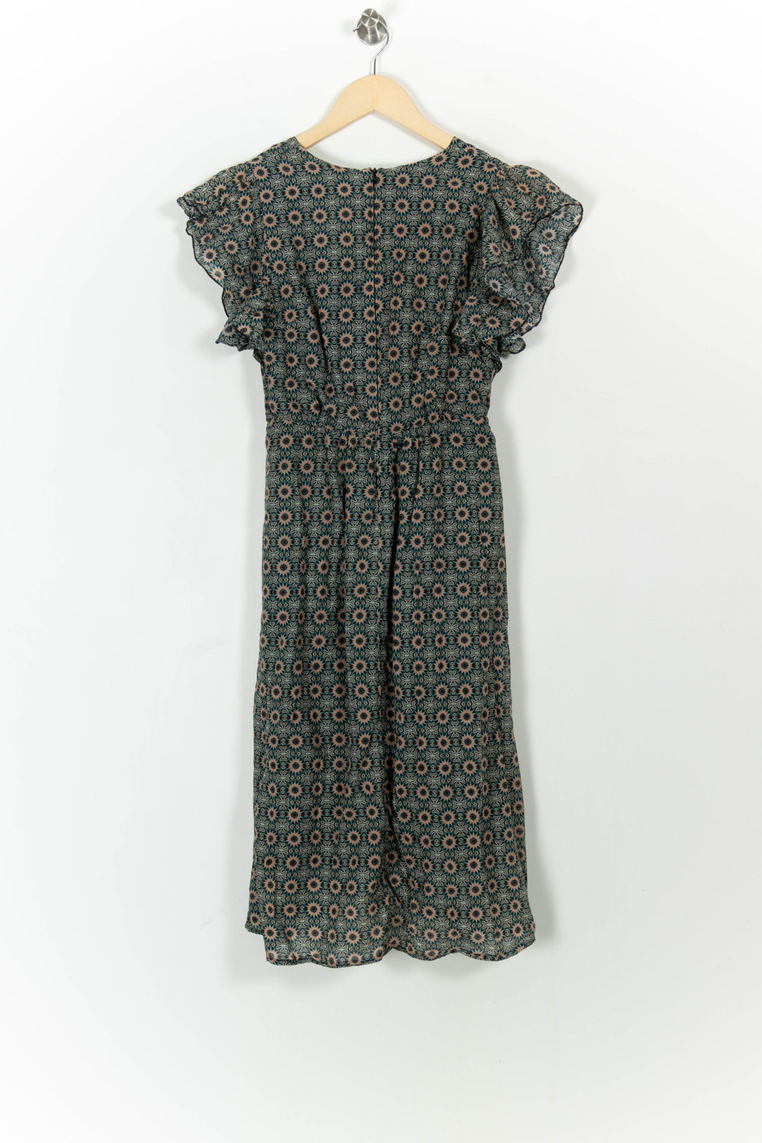 Robe Fleurie Verte et Beige - Taille S/36 de la marque La Fée Maraboutée | PARAD103904 - Vendu par Paradigme - Image 4