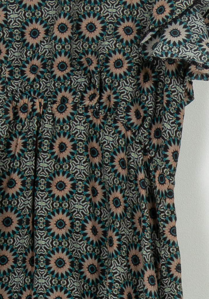 Robe Fleurie Verte et Beige - Taille S/36 de la marque La Fée Maraboutée | PARAD103904 - Vendu par Paradigme - Image 3
