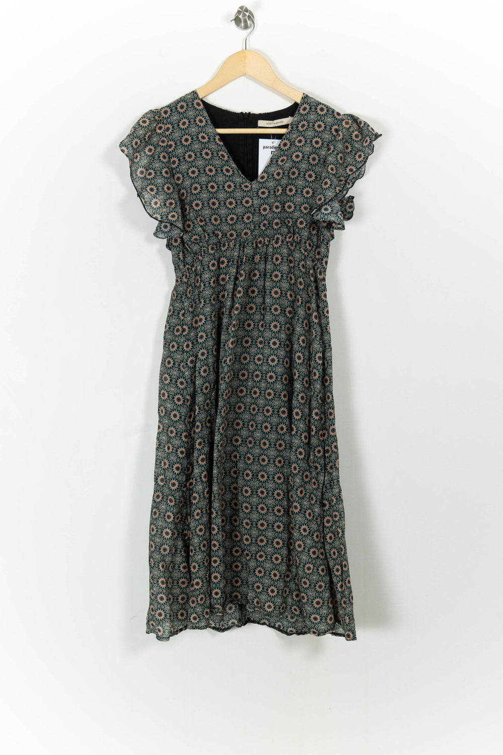 Robe Fleurie Verte et Beige - Taille S/36 de la marque La Fée Maraboutée | PARAD103904 - Vendu par Paradigme - Image 2