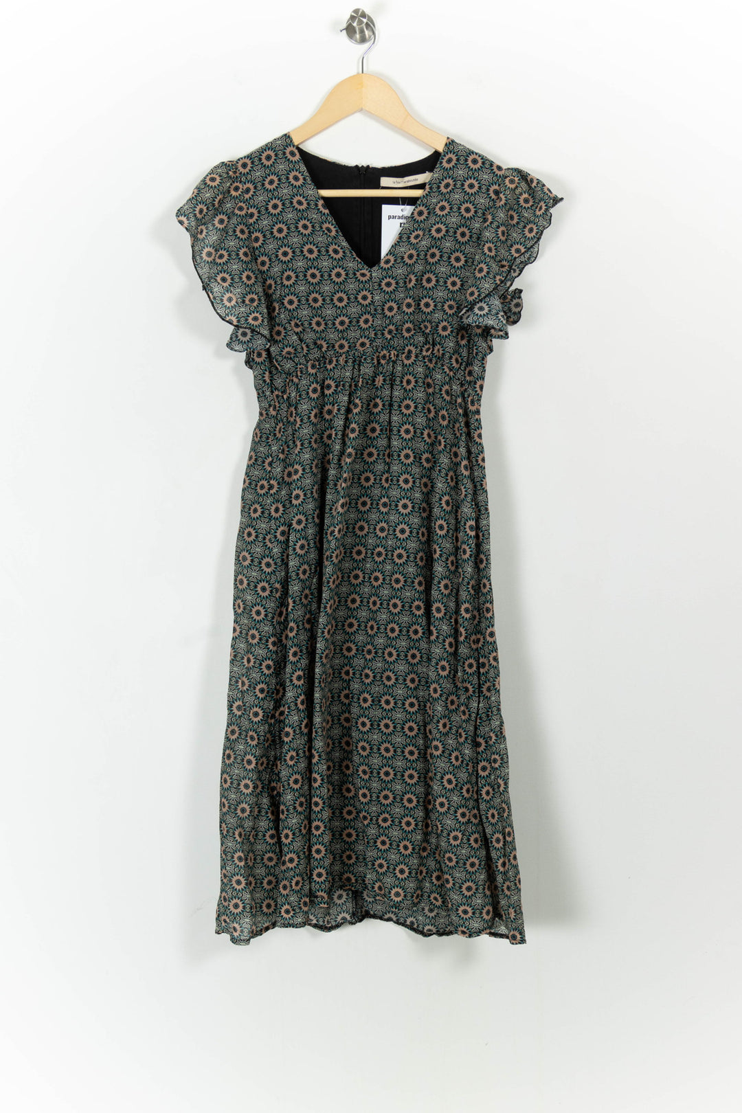 Robe Fleurie Verte et Beige - Taille S/36 de la marque La Fée Maraboutée | PARAD103904 - Vendu par Paradigme - Image 2