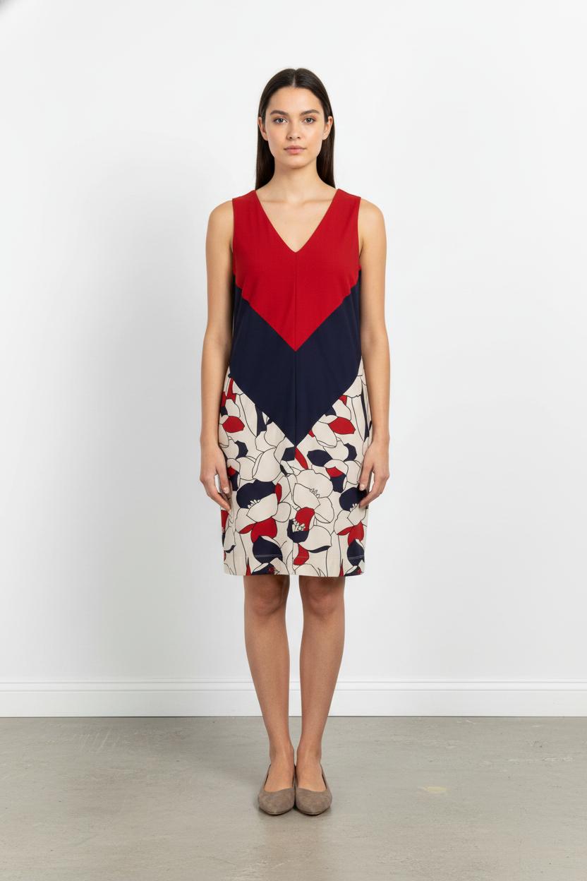 Robe Sans Manches Rouge Marine et Beige - Taille L/40 de la marque Indies | PARAD103917 - Vendu par Paradigme - Image 1