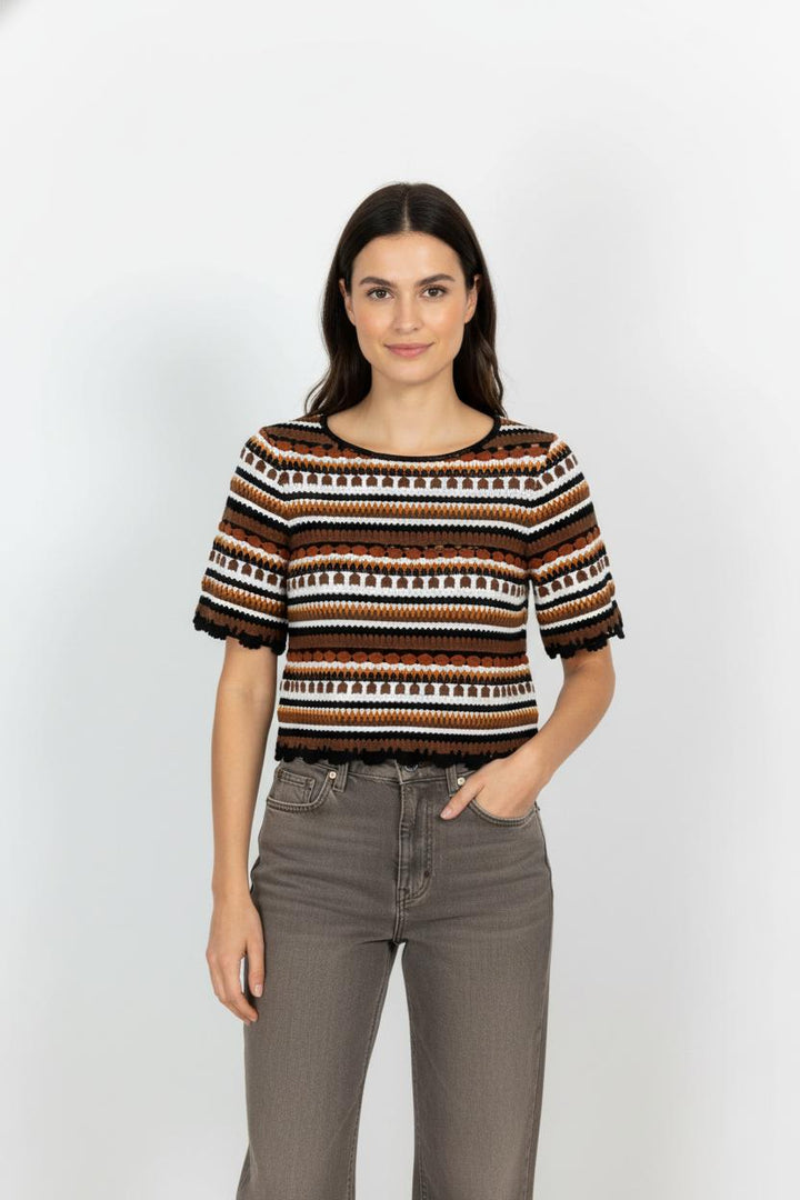 Top Marron et Blanc - Taille S/36 de la marque Sézane | PARAD103930 - Vendu par Paradigme - Image 1