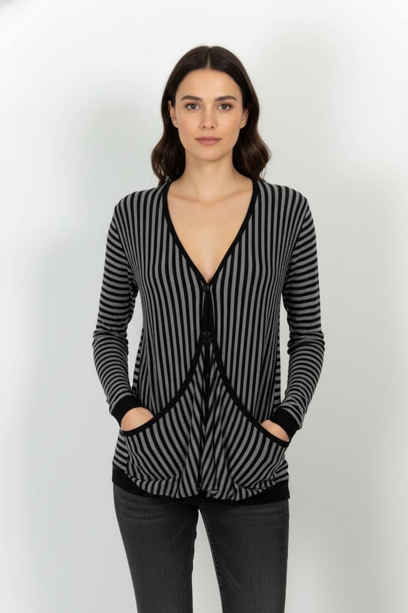 Gilet Long Gris et Noir - Taille S/36 de la marque Indies | PARAD103948 - Vendu par Paradigme - Image 1
