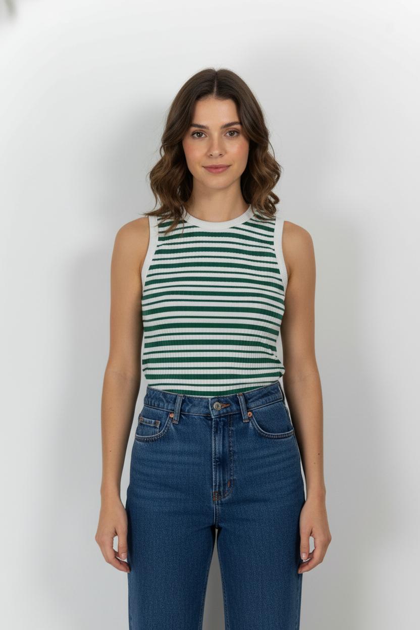 Débardeur Vert et Blanc - Taille XS/34 de la marque La Fée Maraboutée | PARAD104026 - Vendu par Paradigme - Image 1