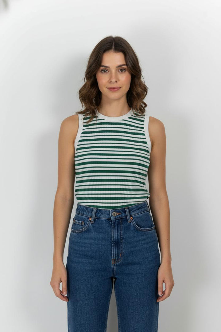 Débardeur Vert et Blanc - Taille XS/34 de la marque La Fée Maraboutée | PARAD104026 - Vendu par Paradigme - Image 1