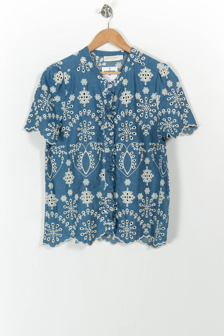 Blouse Brodée Bleue et Blanche - Taille L/40 de la marque La Petite Etoile | PARAD104034 - Vendu par Paradigme - Image 2
