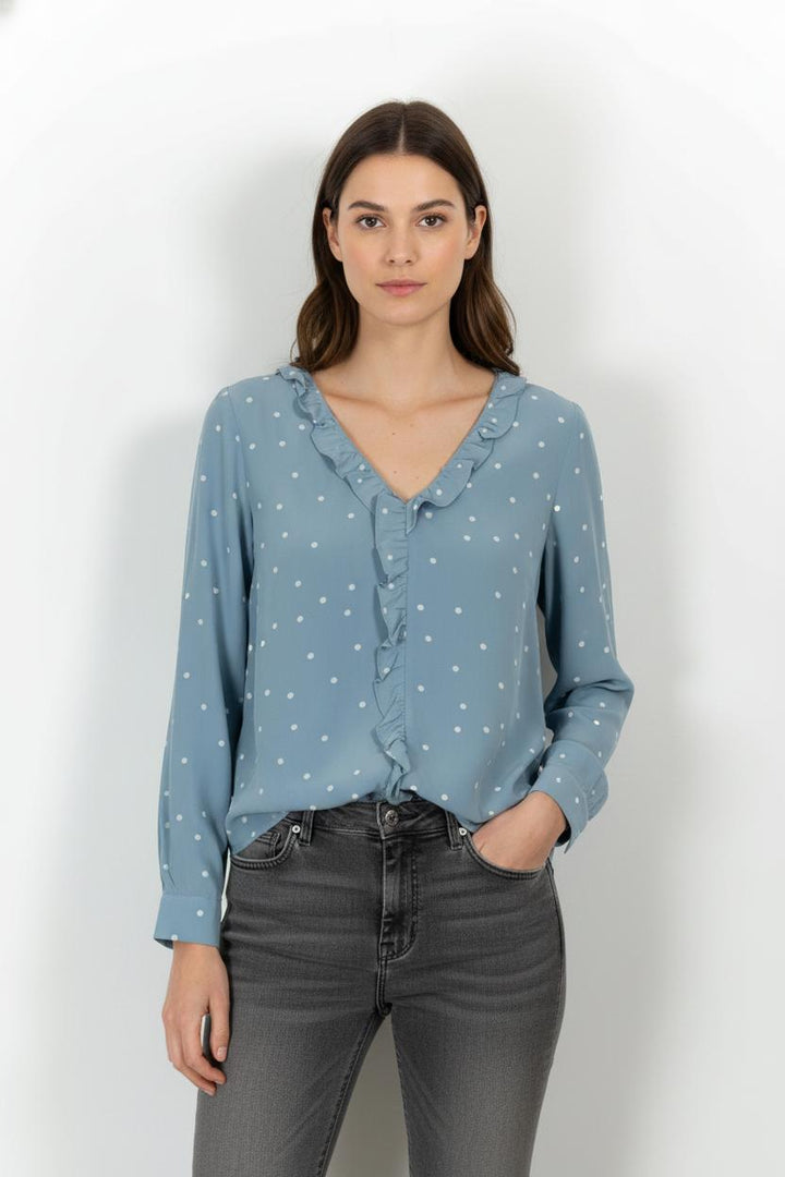 Blouse Bleue à Pois Blancs - Taille L/40 de la marque Sézane | PARAD104041 - Vendu par Paradigme - Image 1