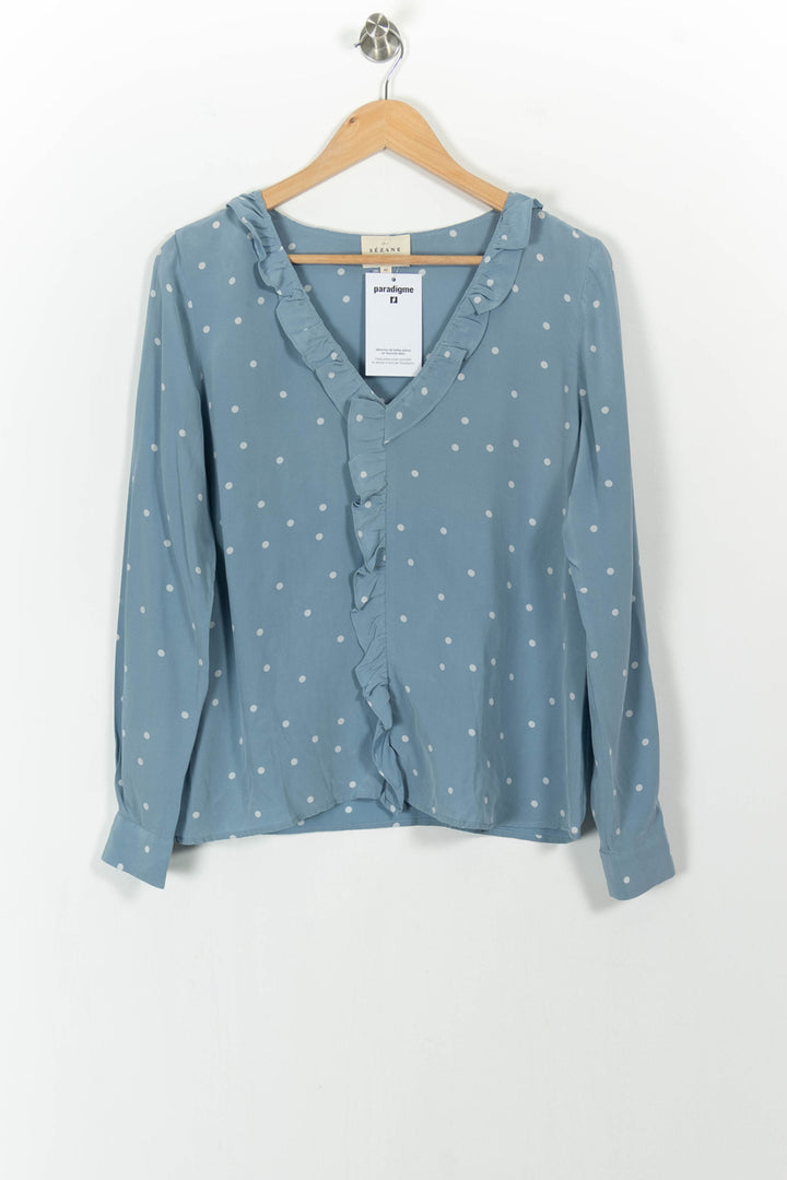 Blouse Bleue à Pois Blancs - Taille L/40 de la marque Sézane | PARAD104041 - Vendu par Paradigme - Image 2