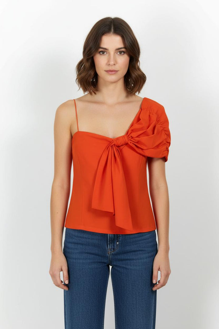 Top Asymétrique Rouge - Taille M/38 de la marque Indies | PARAD104063 - Vendu par Paradigme - Image 1
