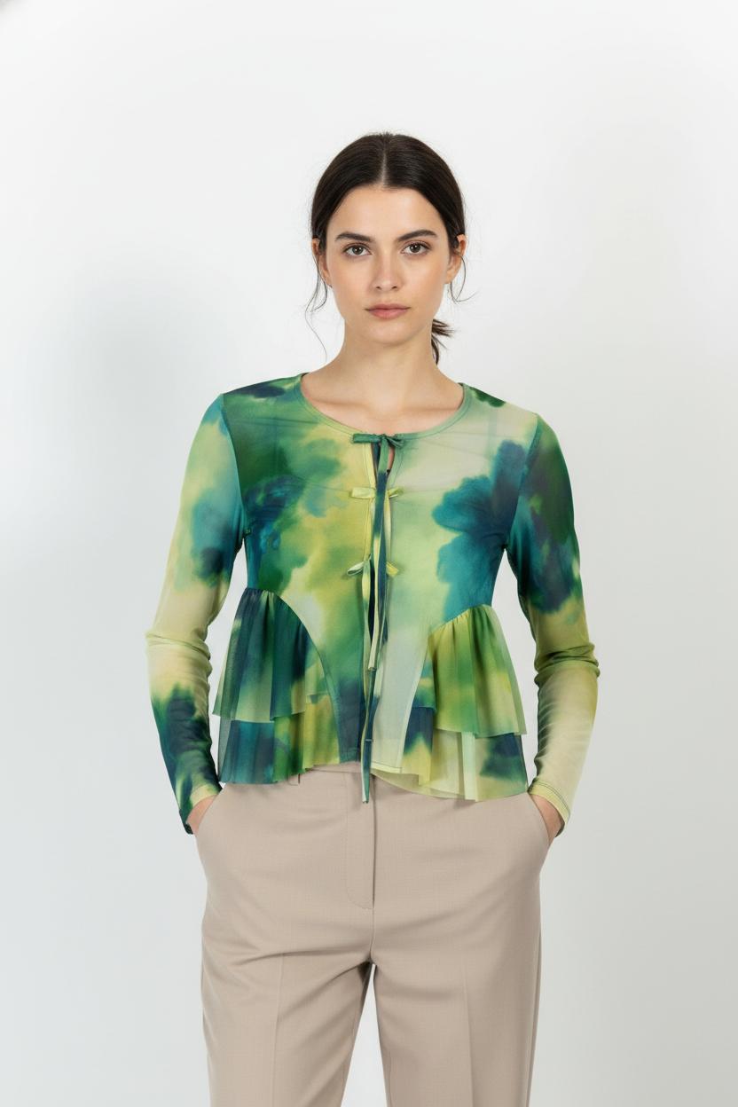 Blouse Verte et Jaune - Taille S/36 de la marque Indies | PARAD104069 - Vendu par Paradigme - Image 1