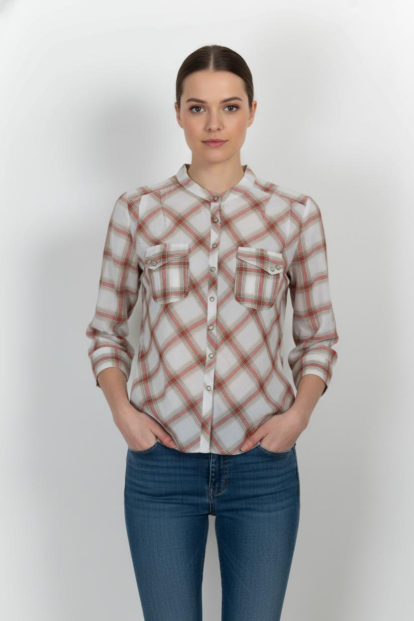 Chemise à Carreaux Blanche et Rouge - Taille S/36 de la marque IKKS | PARAD104123 - Vendu par Paradigme - Image 1
