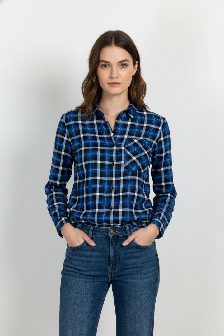 Chemise À Carreaux Bleue et Noire - Taille L/40 de la marque Caroll | PARAD104203 - Vendu par Paradigme - Image 1