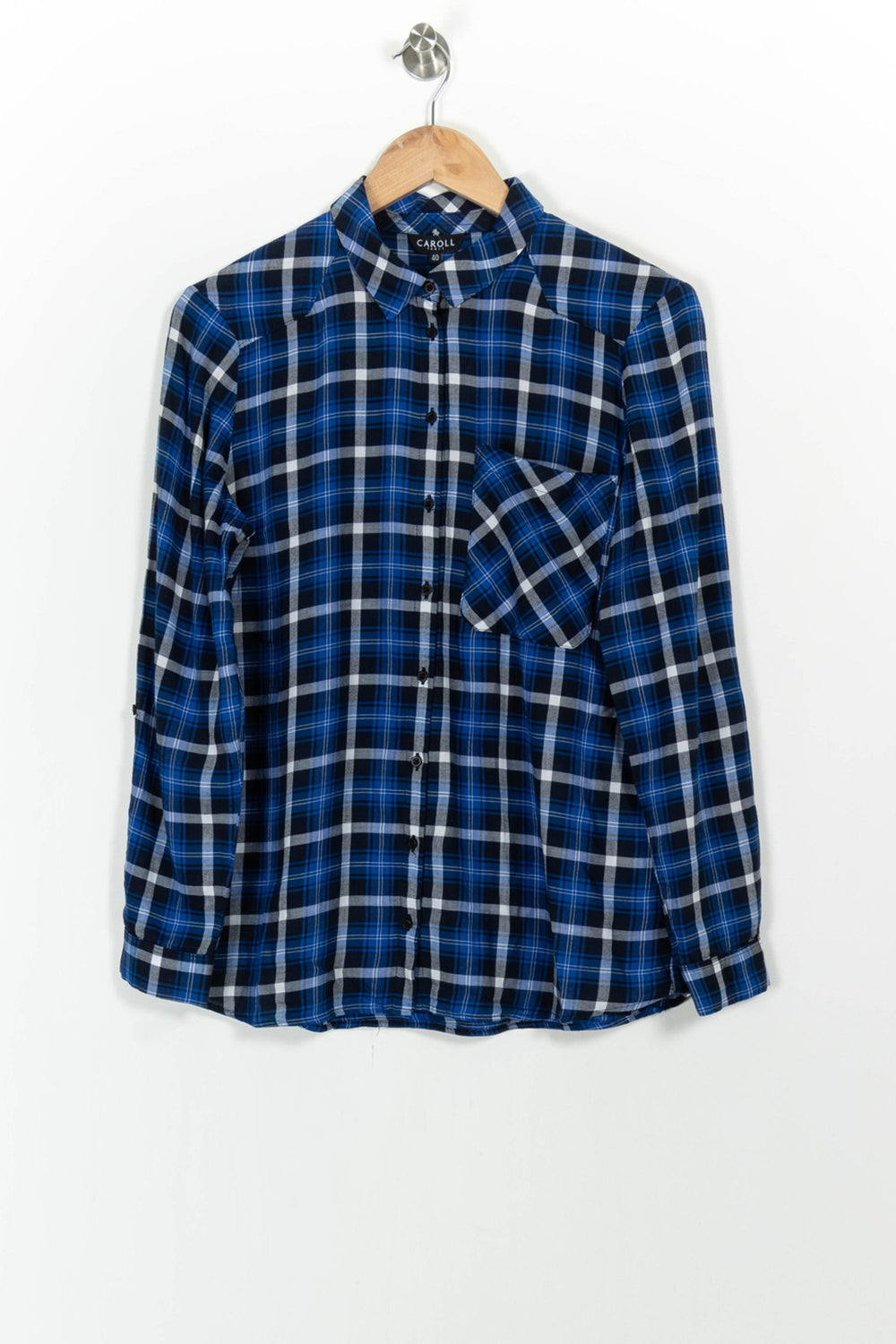 Chemise À Carreaux Bleue et Noire - Taille L/40 de la marque Caroll | PARAD104203 - Vendu par Paradigme - Image 2