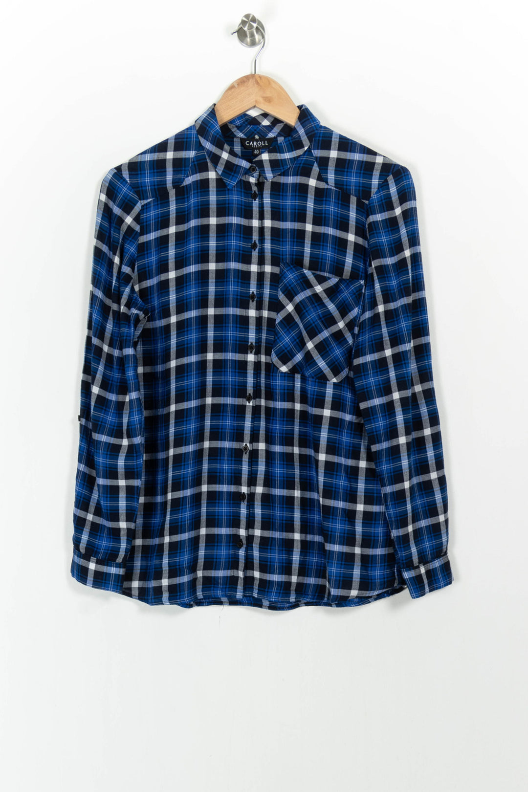Chemise À Carreaux Bleue et Noire - Taille L/40 de la marque Caroll | PARAD104203 - Vendu par Paradigme - Image 2
