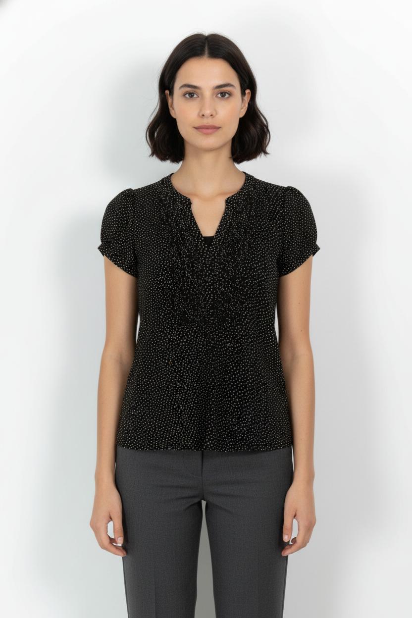 Blouse Noire à Pois Beiges - Taille S/36 de la marque Caroll | PARAD104283 - Vendu par Paradigme - Image 1