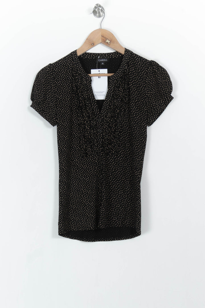 Blouse Noire à Pois Beiges - Taille S/36 de la marque Caroll | PARAD104283 - Vendu par Paradigme - Image 2