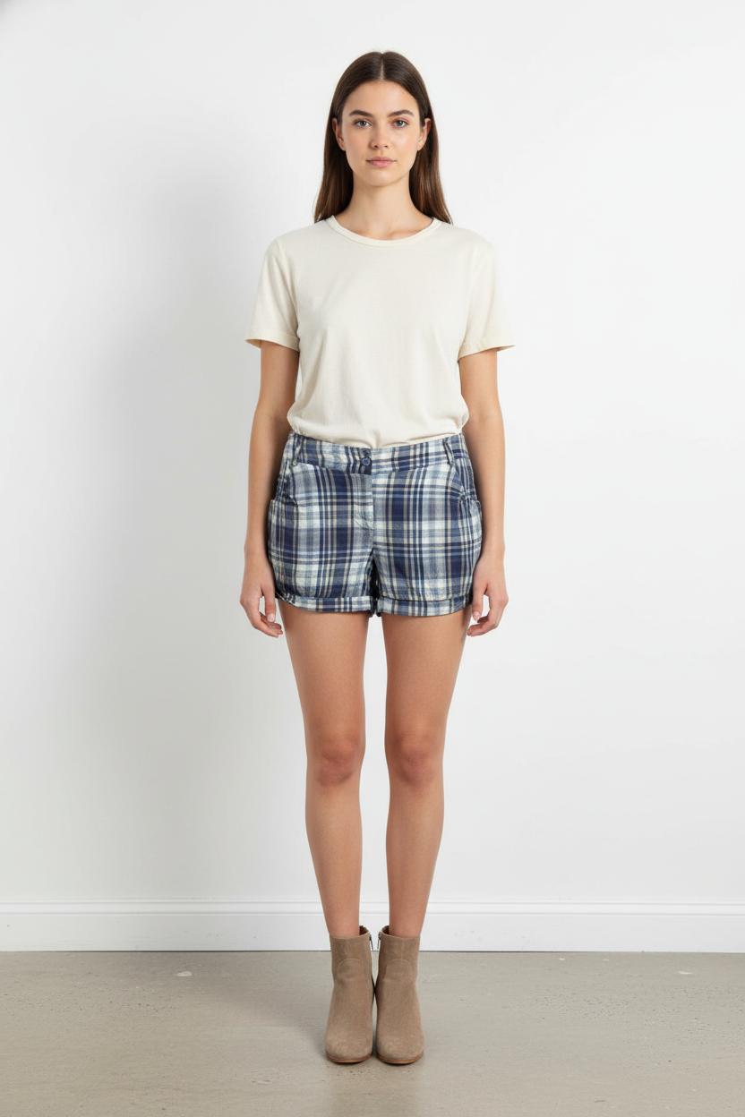 Short à Carreaux Bleu et Beige - Taille L/40 de la marque La Fée Maraboutée | PARAD104286 - Vendu par Paradigme - Image 1