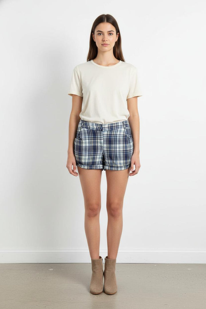 Short à Carreaux Bleu et Beige - Taille L/40 de la marque La Fée Maraboutée | PARAD104286 - Vendu par Paradigme - Image 1
