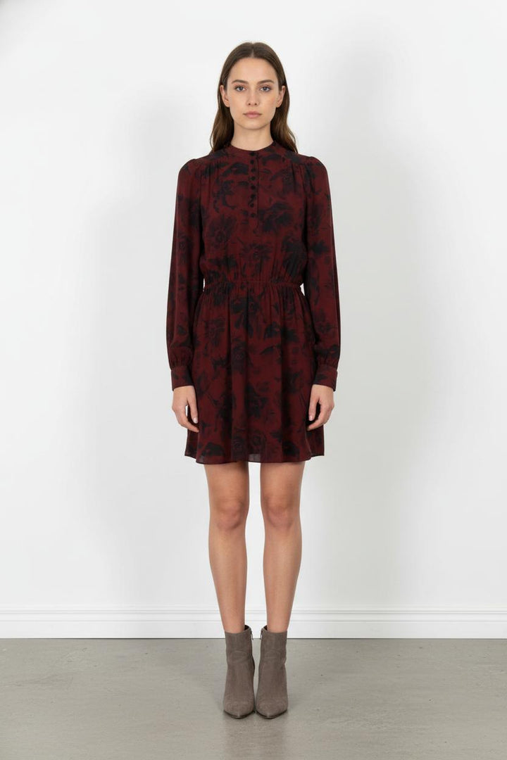 Robe Fleurie Bordeaux et Noire - Taille S/36 de la marque The Kooples | PARAD104310 - Vendu par Paradigme - Image 1