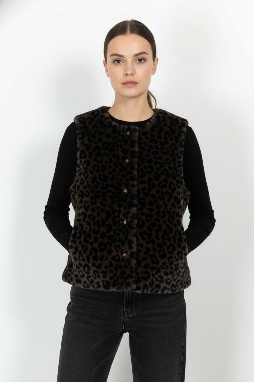 Gilet Sans Manches Léopard Marron et Noir - Taille M/38 de la marque Maison 123 | PARAD104357 - Vendu par Paradigme - Image 1