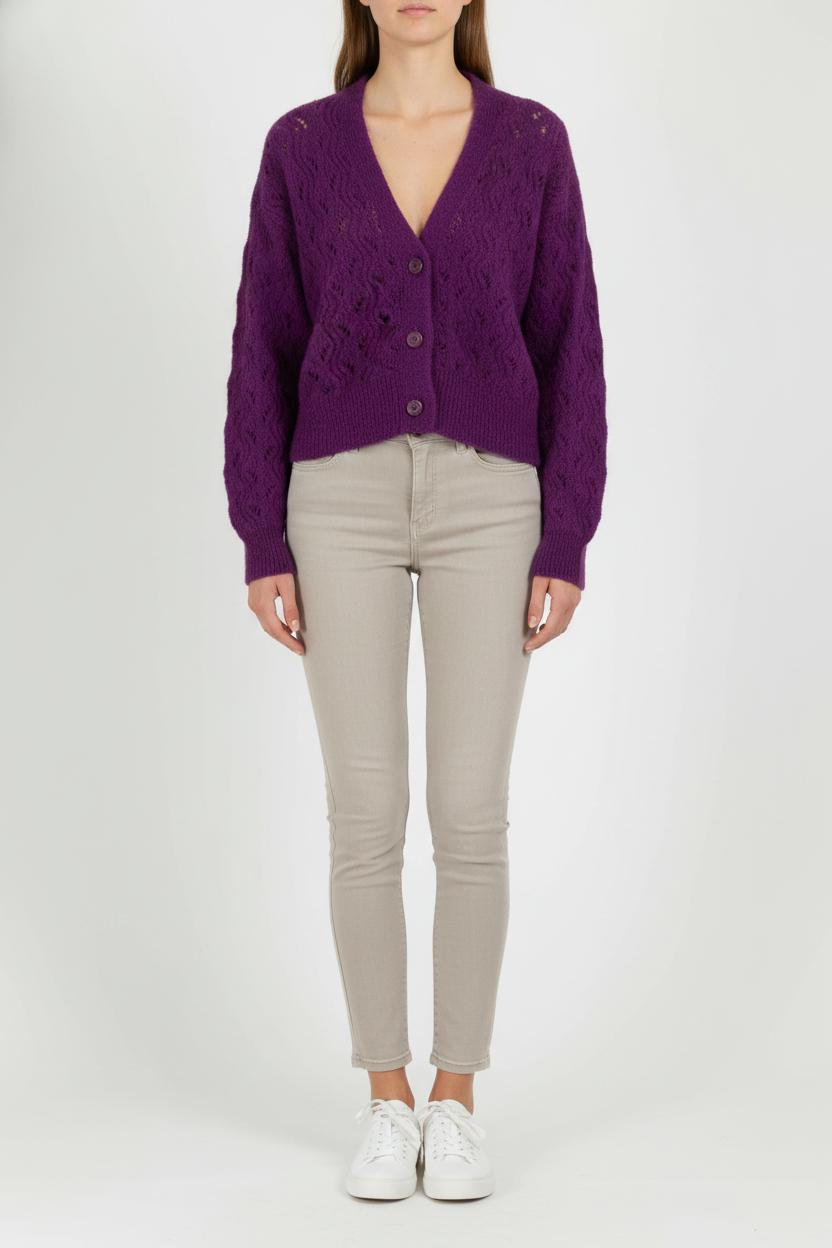 Cardigan Violet - Taille L/40 de la marque La Fée Maraboutée | PARAD104361 - Vendu par Paradigme - Image 1