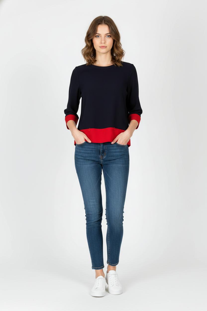 Blouse Bleu Marine et Rouge - Taille S/36 de la marque Claudie Pierlot | PARAD104400 - Vendu par Paradigme - Image 1
