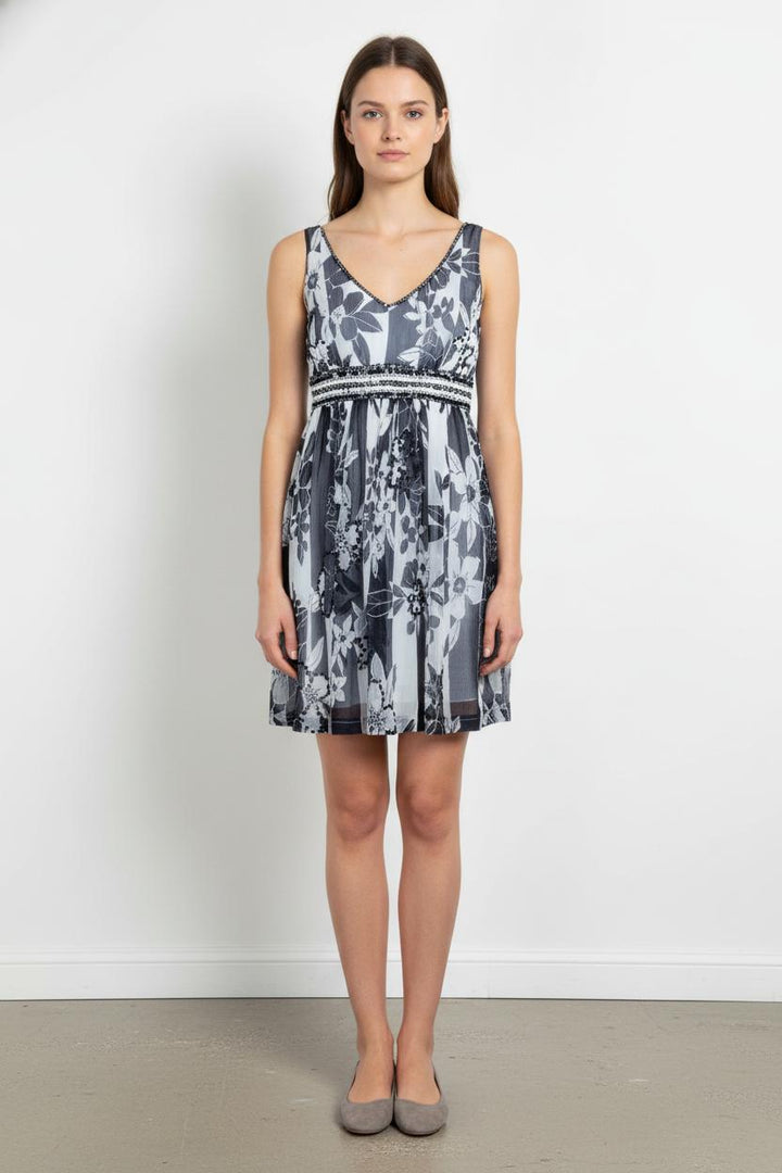 Robe Fleurie Noire et Blanche - Taille S/36 de la marque Derhy | PARAD104423 - Vendu par Paradigme - Image 1