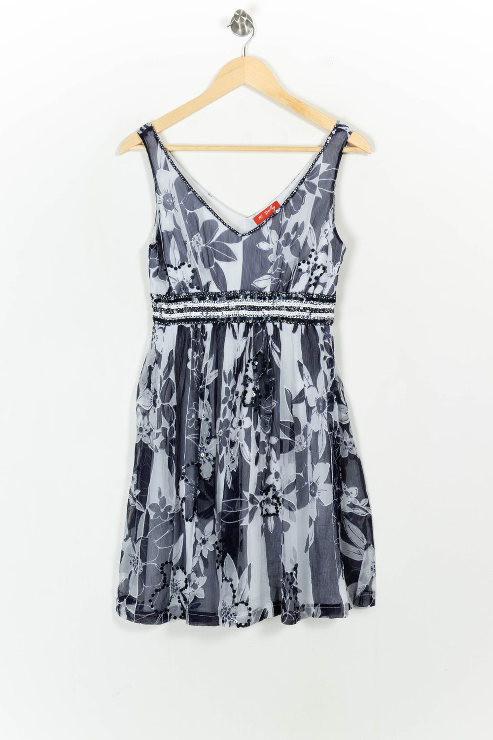 Robe Fleurie Noire et Blanche - Taille S/36 de la marque Derhy | PARAD104423 - Vendu par Paradigme - Image 2