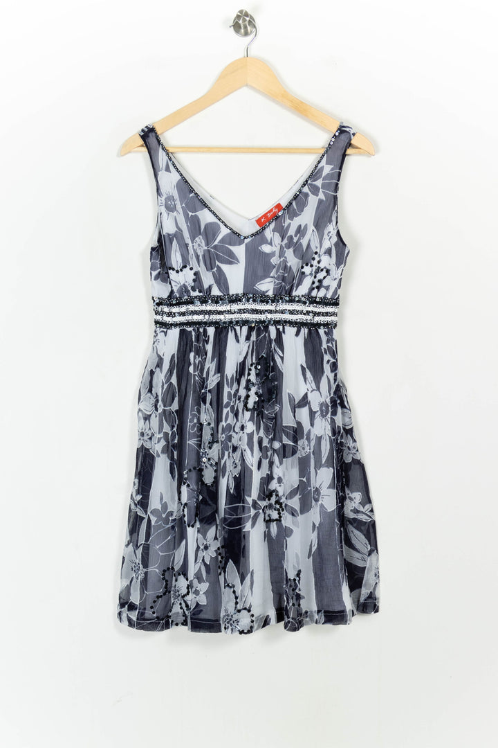 Robe Fleurie Noire et Blanche - Taille S/36 de la marque Derhy | PARAD104423 - Vendu par Paradigme - Image 2