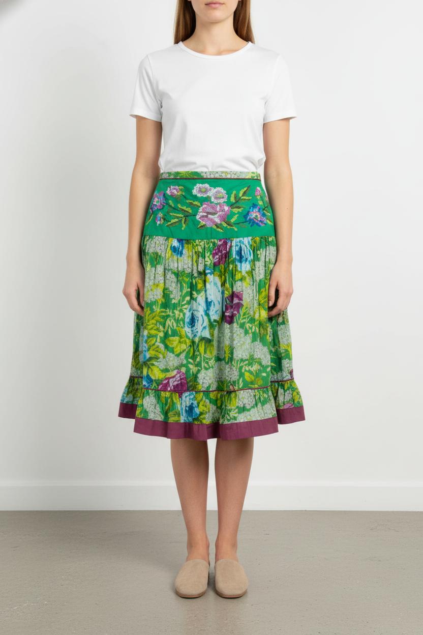 Jupe Midi Verte et Violette - Taille S/36 de la marque Derhy | PARAD104449 - Vendu par Paradigme - Image 1
