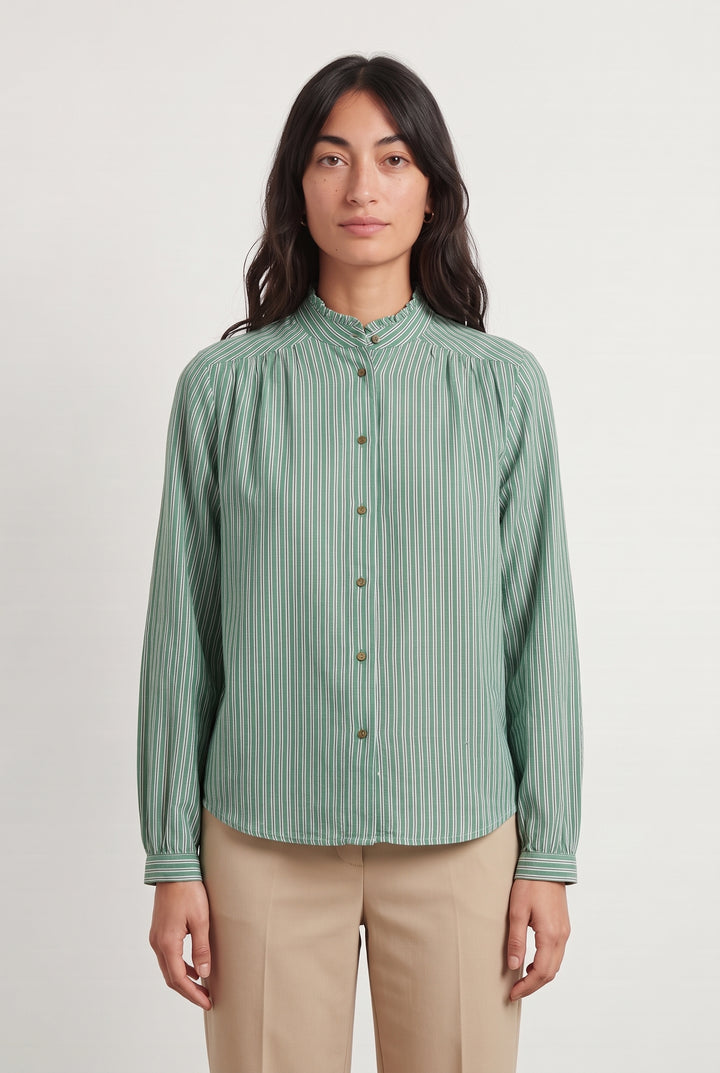 Chemise Rayée Verte et Blanche - Taille S/36 de la marque Léon & Harper | PARAD104484 - Vendu par Paradigme - Image 1