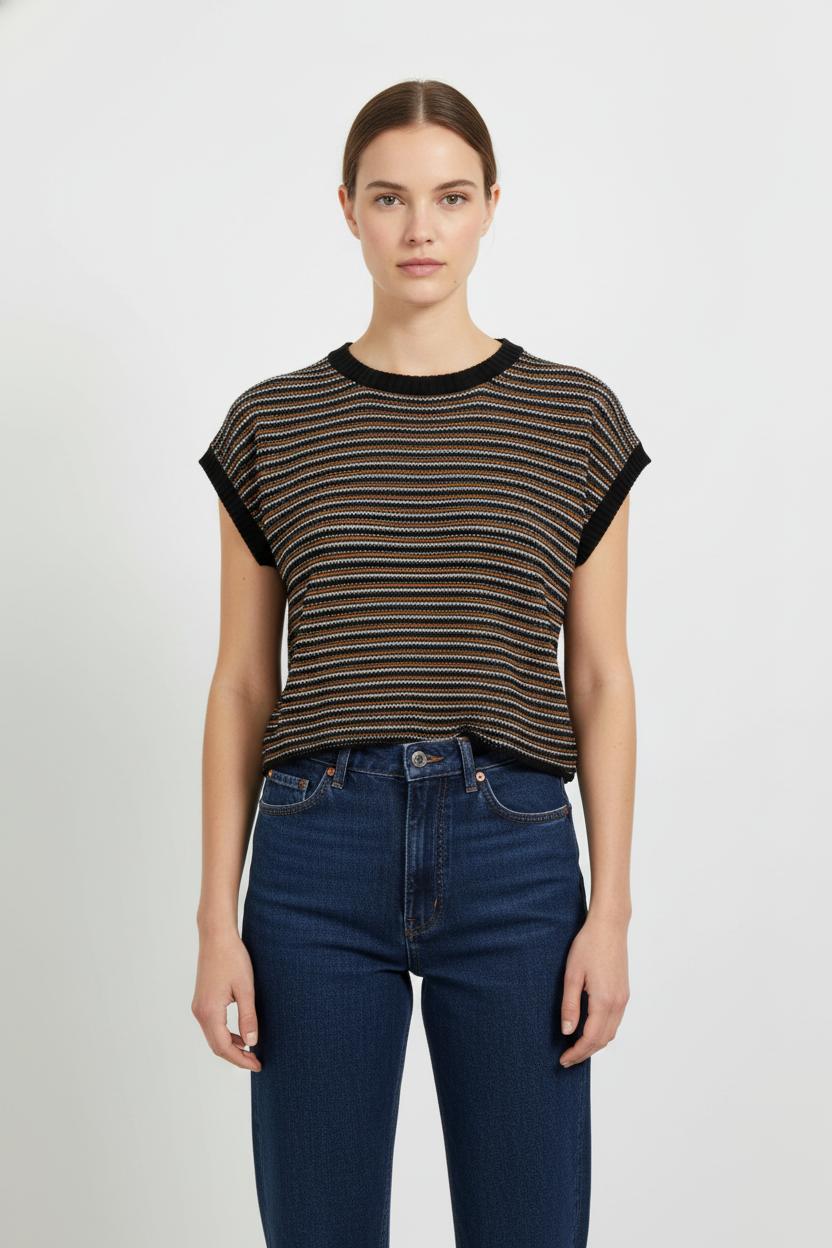 Pull Rayé Noir et Marron - Taille L/40 de la marque La Fée Maraboutée | PARAD104530 - Vendu par Paradigme - Image 1