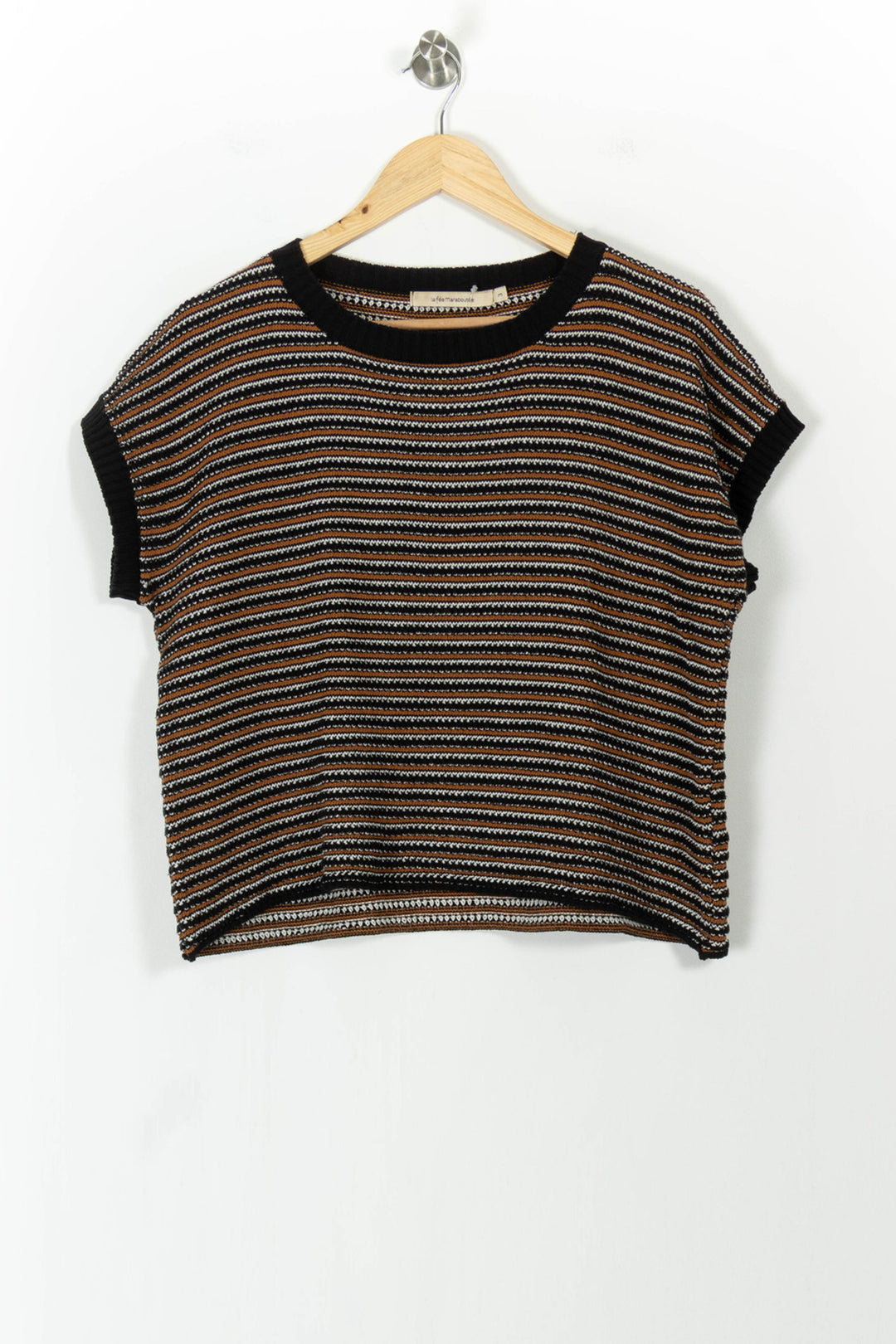 Pull Rayé Noir et Marron - Taille L/40 de la marque La Fée Maraboutée | PARAD104530 - Vendu par Paradigme - Image 2