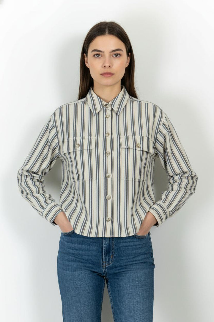 Chemise Rayée Beige et Bleu - Taille XS/34 de la marque Maison 123 | PARAD104539 - Vendu par Paradigme - Image 1