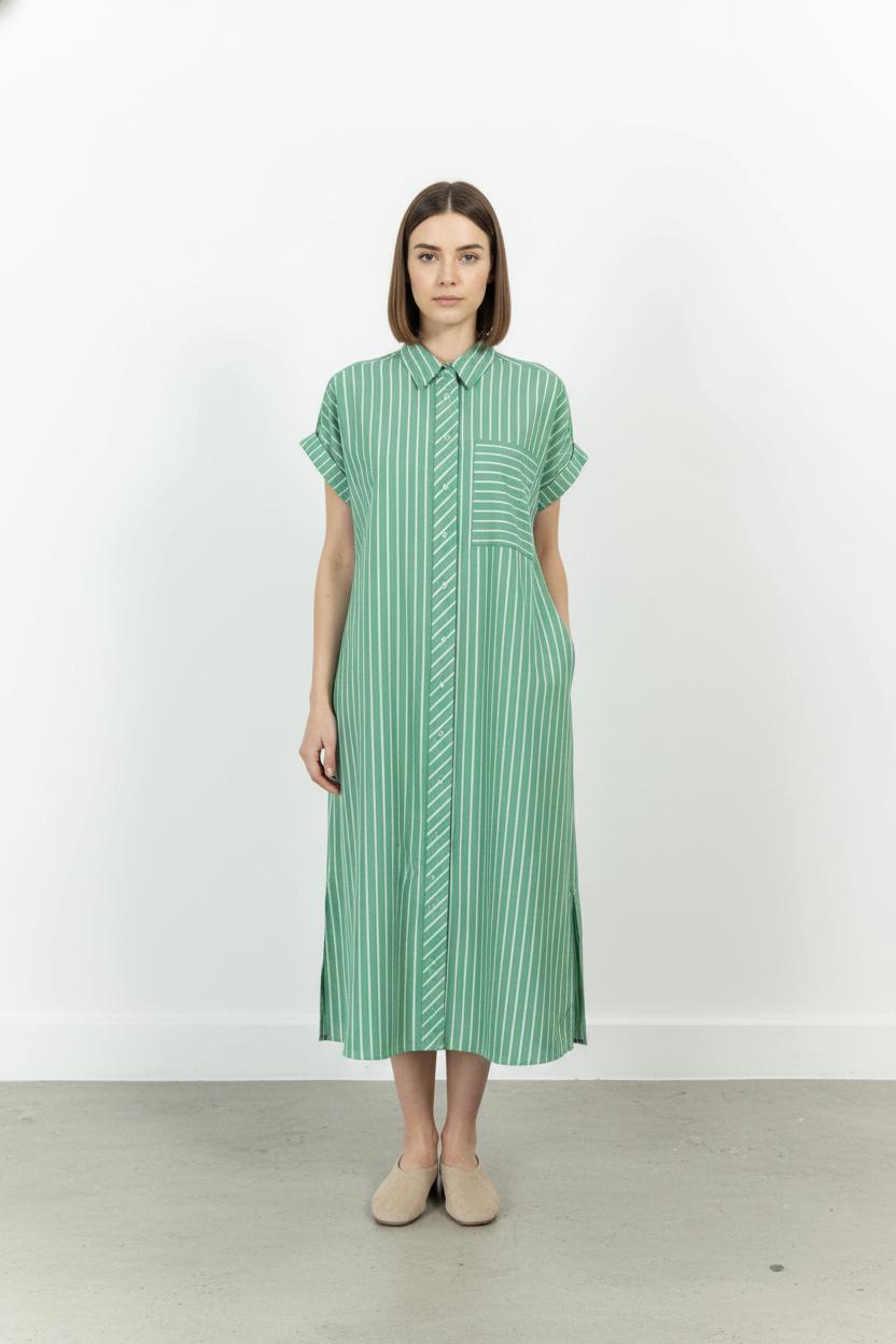 Robe chemise verte et blanche - Taille XS/34 de la marque Maison 123 | PARAD104565 - Vendu par Paradigme - Image 1