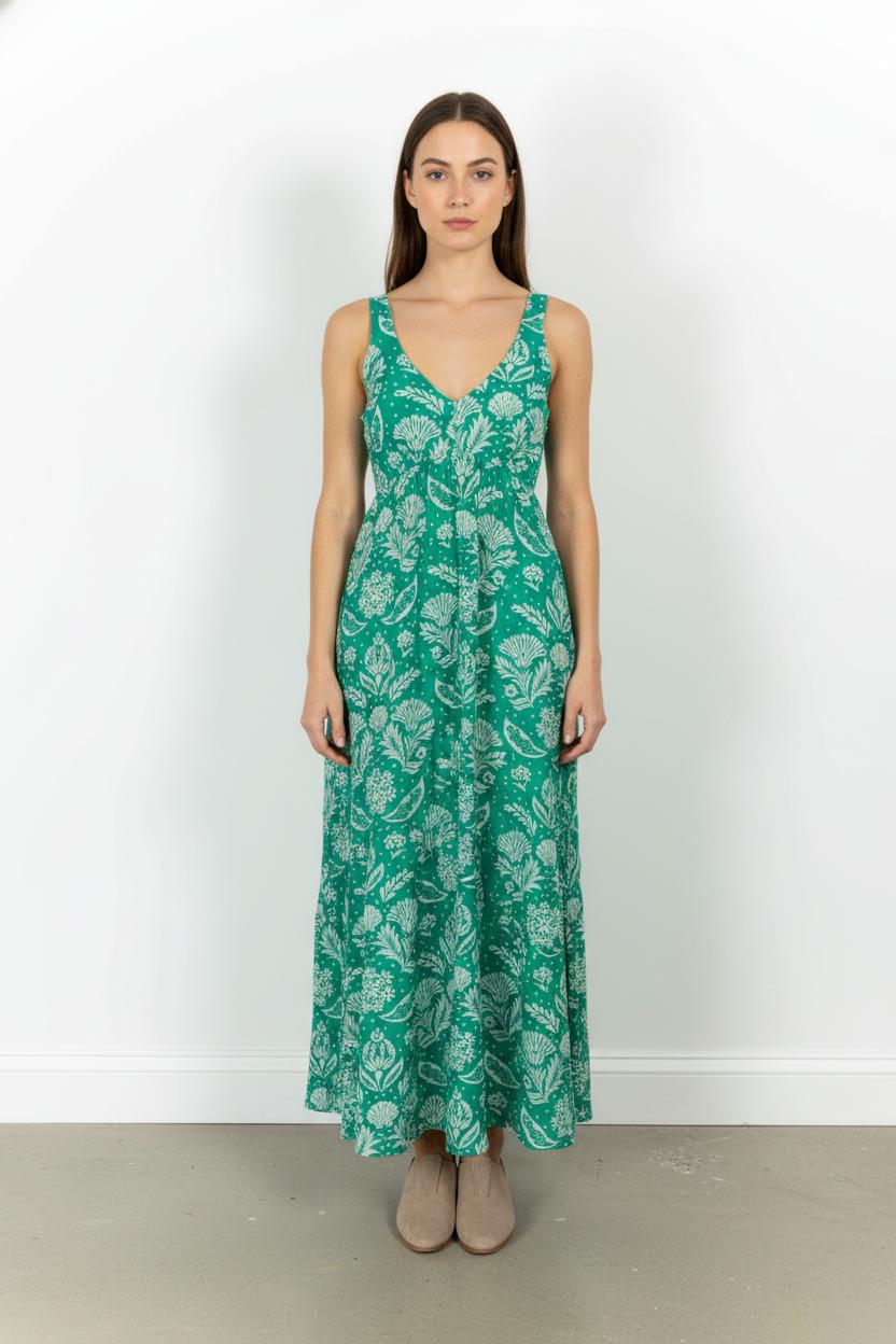 Robe Longue Verte et Blanche - Taille L/40 de la marque Petite Mendigote | PARAD104588 - Vendu par Paradigme - Image 1