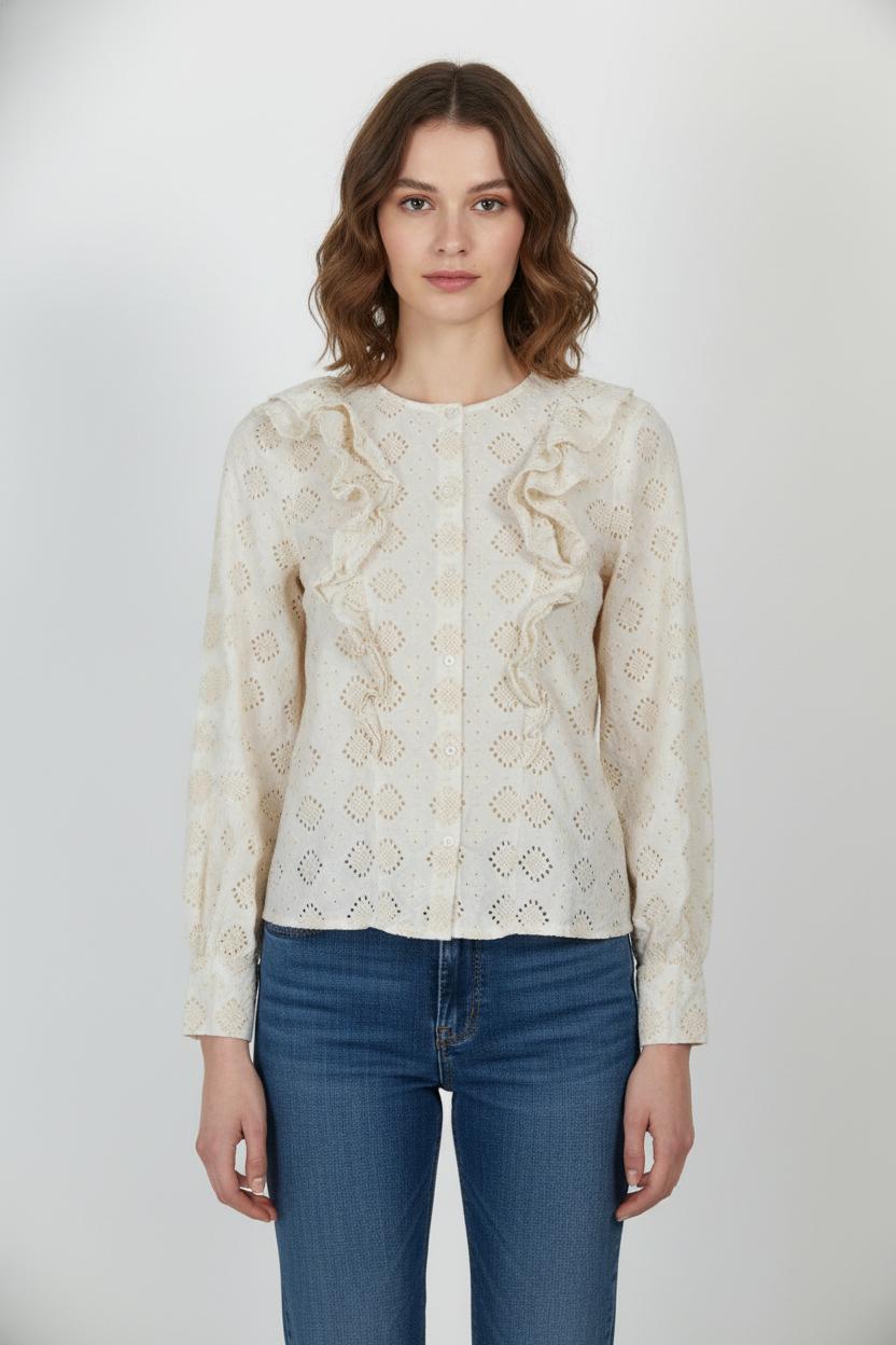 Blouse Brodée Beige - Taille XS/34 de la marque Sézane | PARAD104596 - Vendu par Paradigme - Image 1