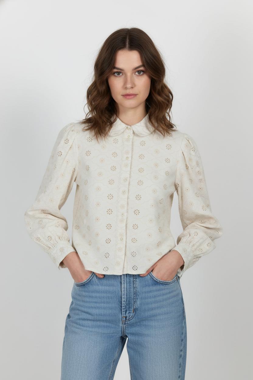 Chemise Brodée Beige - Taille S/36 de la marque Maison Stella & Suzie | PARAD104614 - Vendu par Paradigme - Image 1