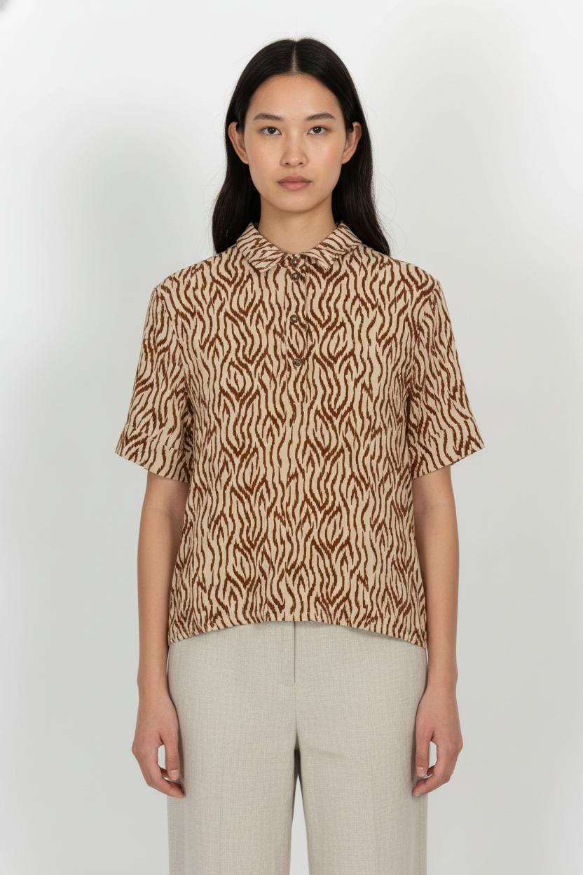Chemise Marron et Beige - Taille M/38 de la marque Caroll | PARAD104681 - Vendu par Paradigme - Image 1