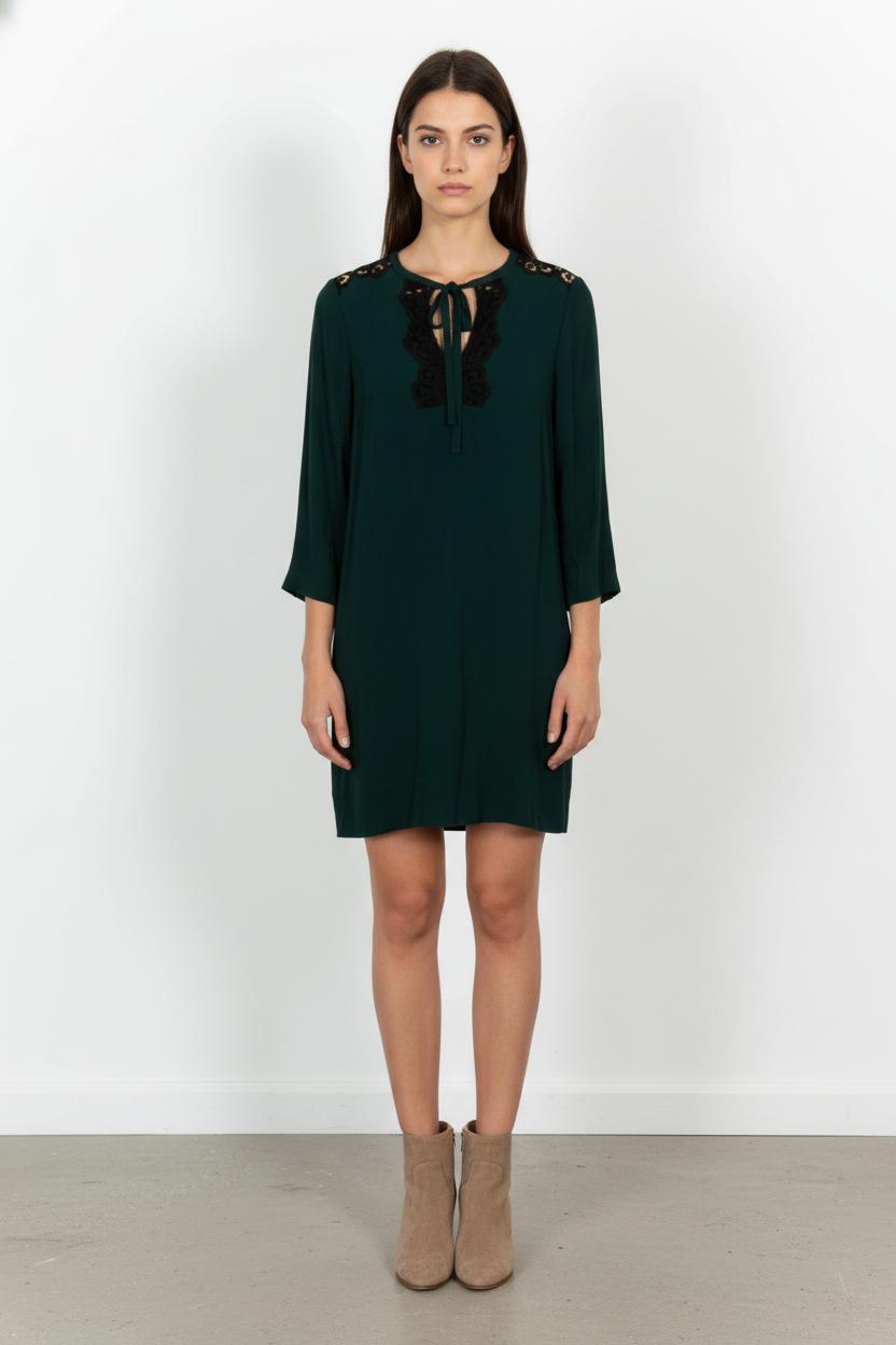 Robe Courte Verte et Noire - Taille S/36 de la marque Sandro | PARAD104695 - Vendu par Paradigme - Image 1