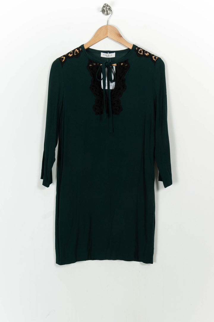 Robe Courte Verte et Noire - Taille S/36 de la marque Sandro | PARAD104695 - Vendu par Paradigme - Image 2